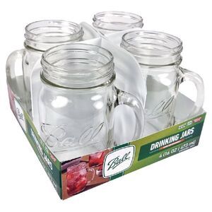 NEW 4-Pack Ball Drinking Mason Jars With Handles Vintage Set Clear Mugs 16 oz